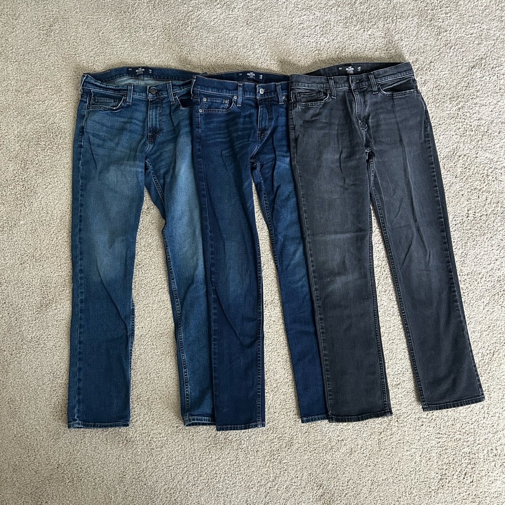 Hollister Men's Slim Jeans in Blue and Black - Picture 2 of 5